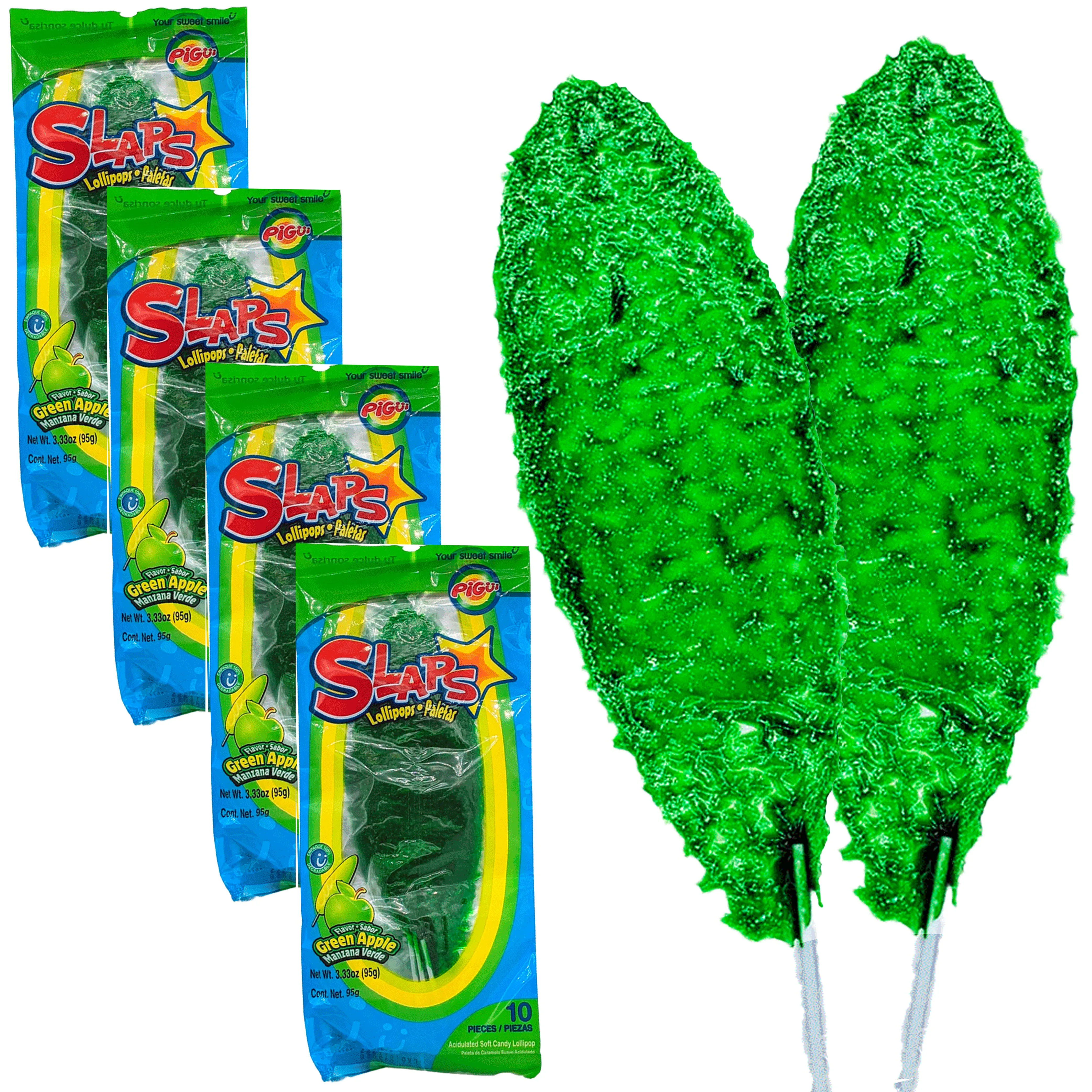 40 Pc Mexican Paletas Lollipops Slaps Green Apple Manzana Flavor Cachetadas Pops