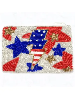 American lightning bolt beaded pouch