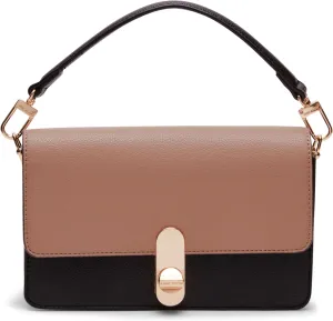 Convertible E/W crossbody bag with flap and new Anne Klein twist lock color Stone/Black