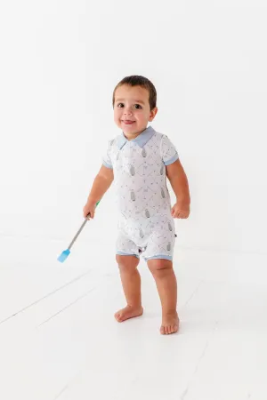 Dressed to the Tee Blue Collared Shortie Romper