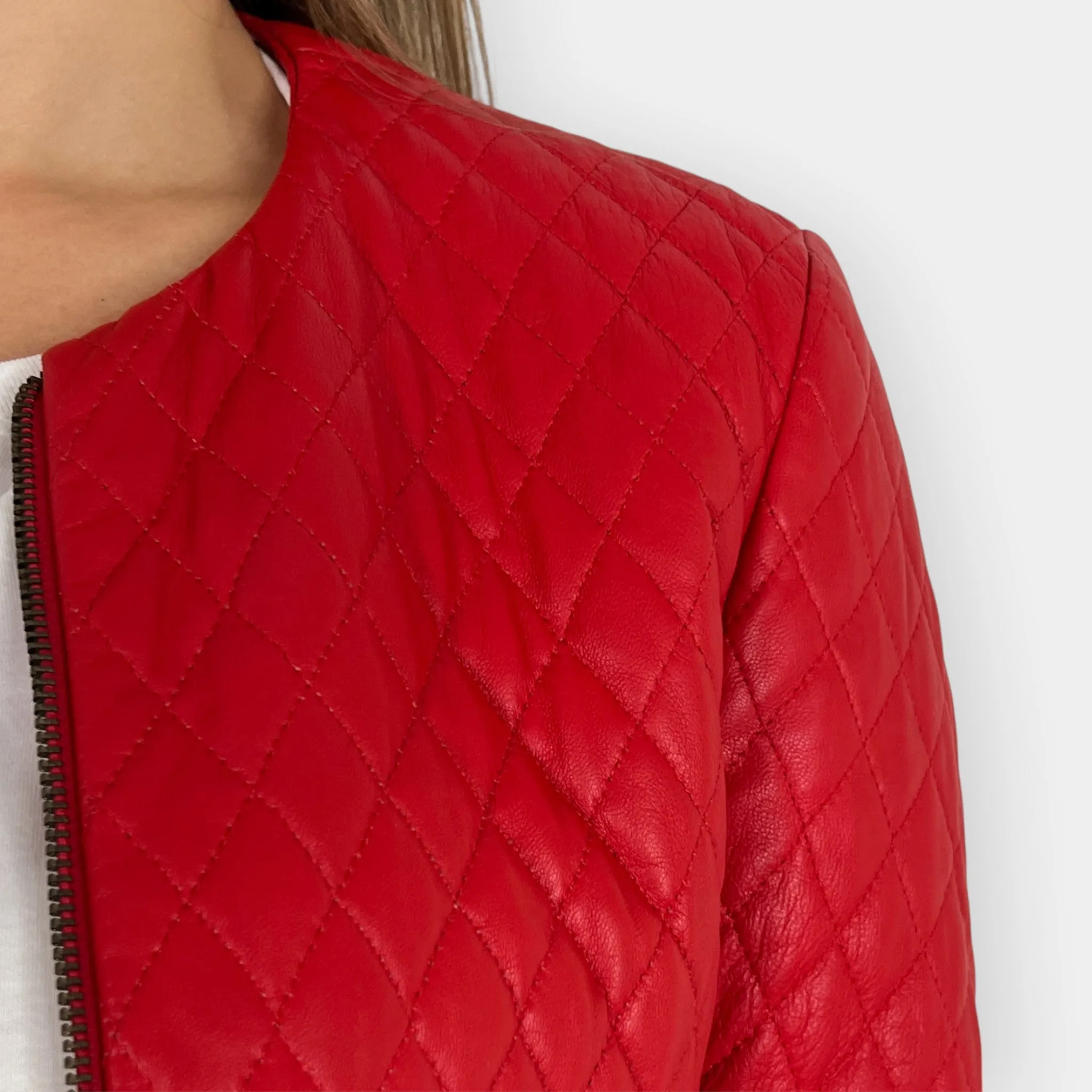 Giocasta Red Quilted Leather Jacket Small ~ AU8-10