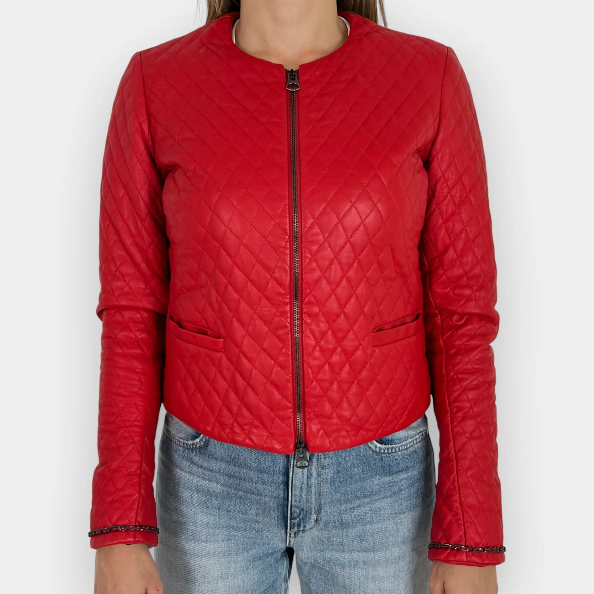 Giocasta Red Quilted Leather Jacket Small ~ AU8-10