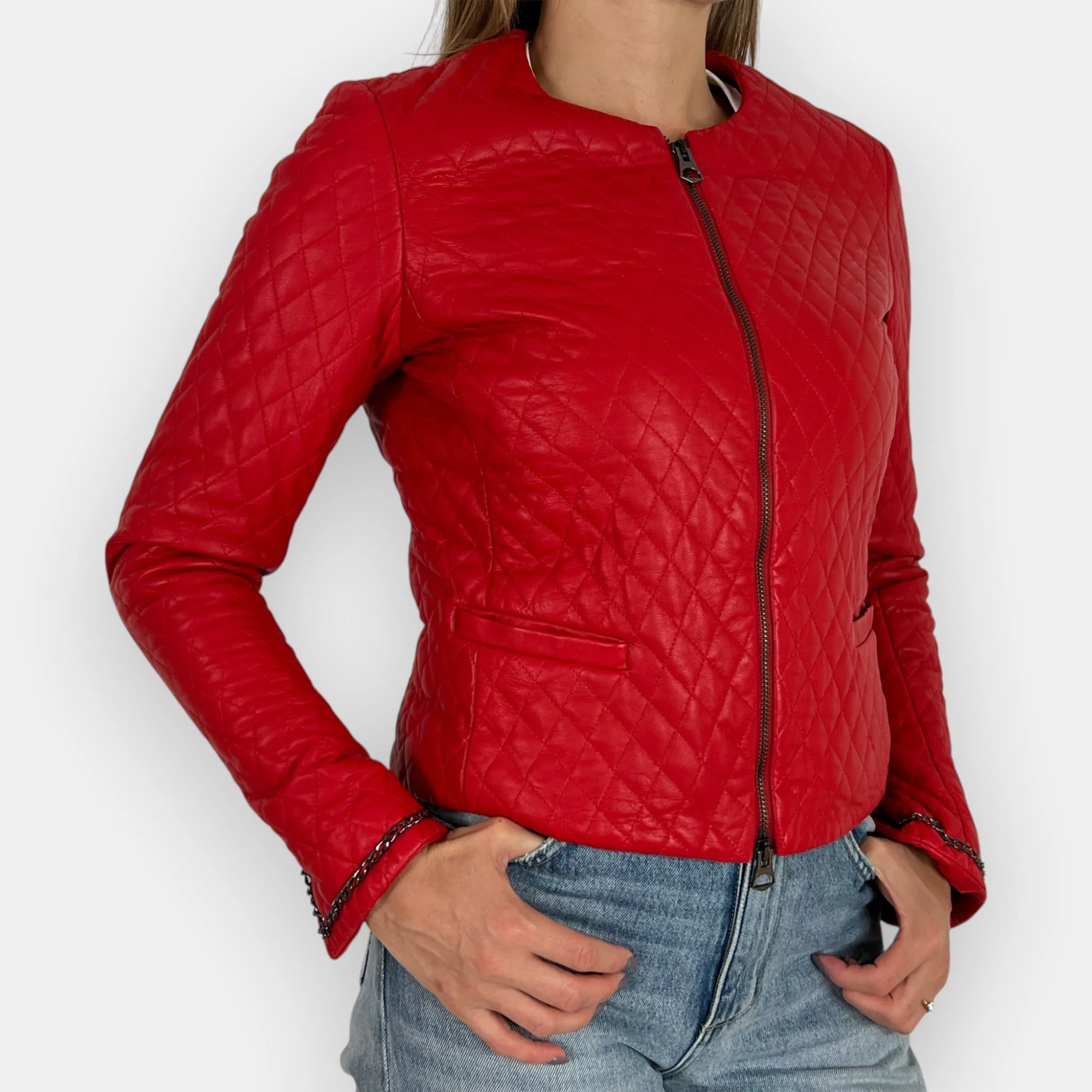 Giocasta Red Quilted Leather Jacket Small ~ AU8-10