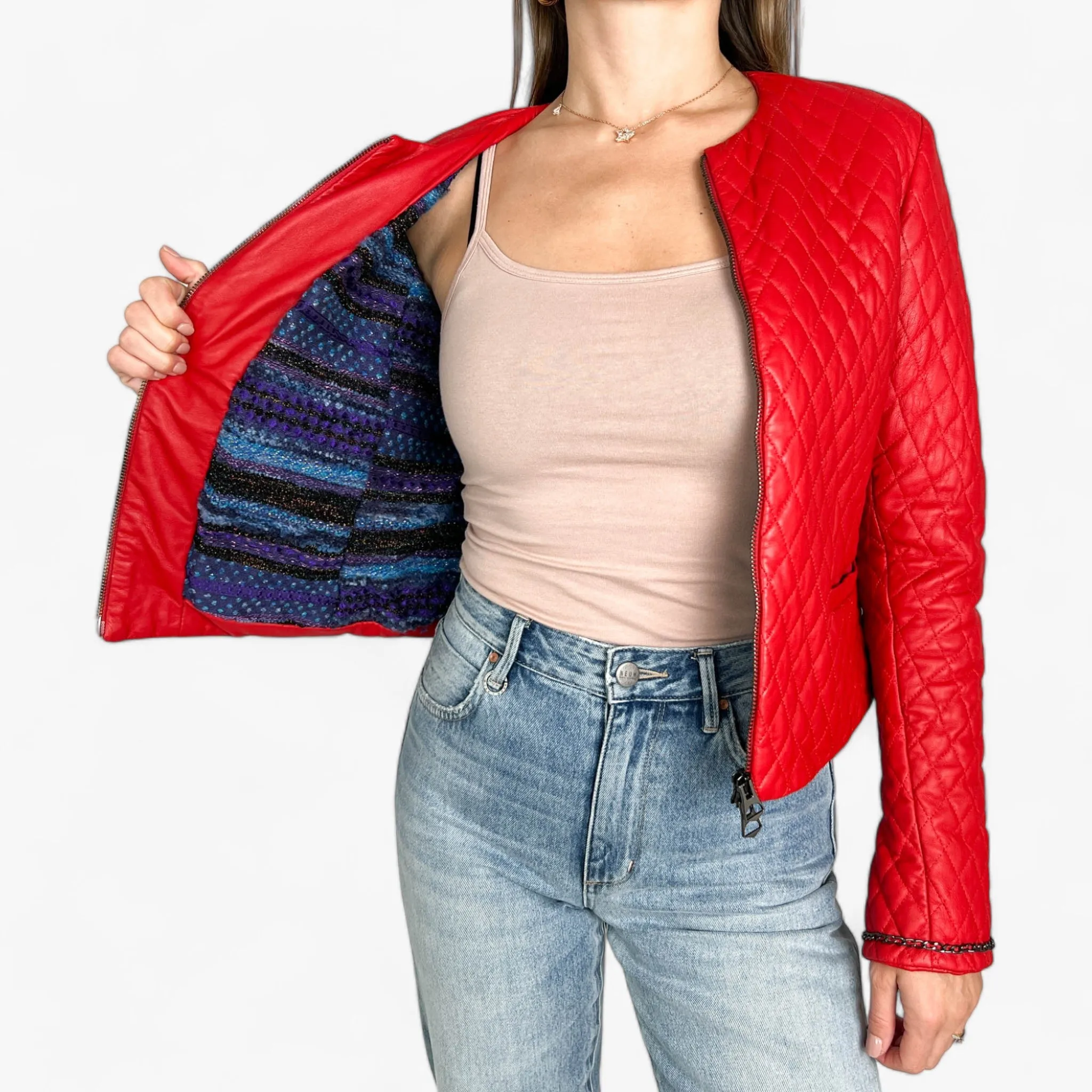 Giocasta Red Quilted Leather Jacket Small ~ AU8-10