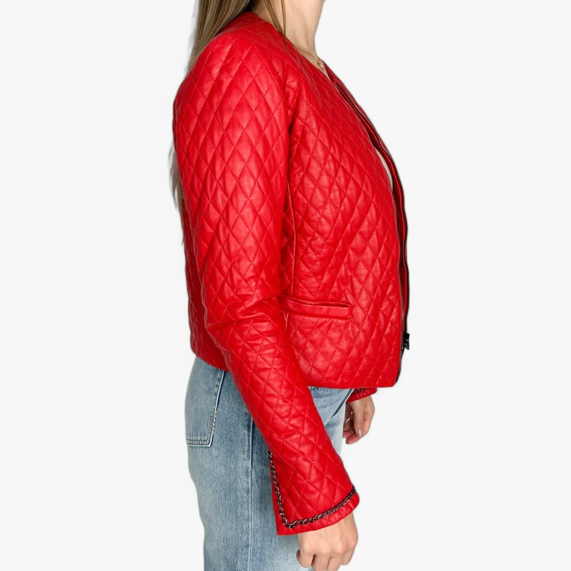 Giocasta Red Quilted Leather Jacket Small ~ AU8-10