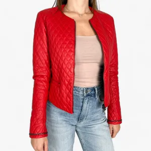Giocasta Red Quilted Leather Jacket Small ~ AU8-10