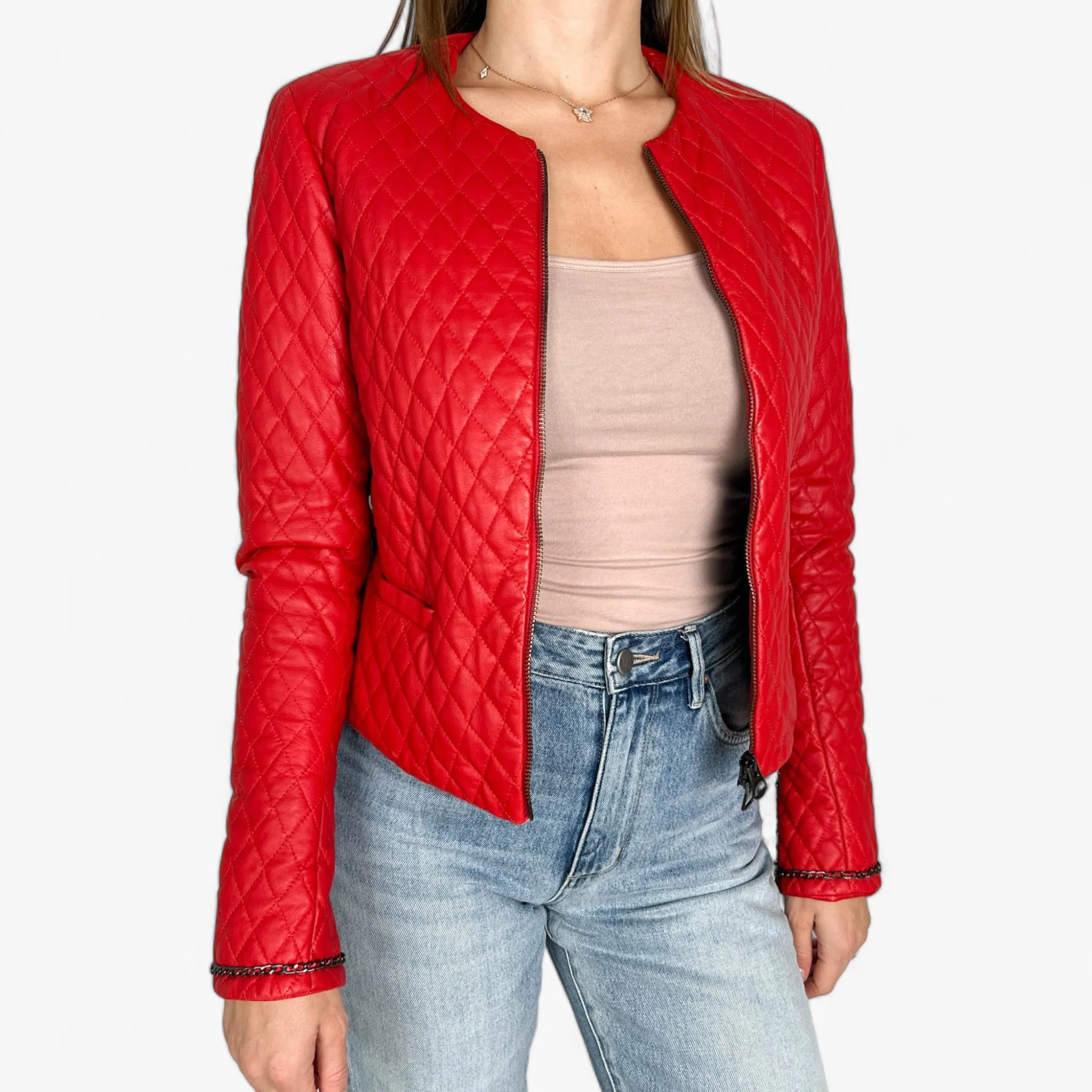 Giocasta Red Quilted Leather Jacket Small ~ AU8-10