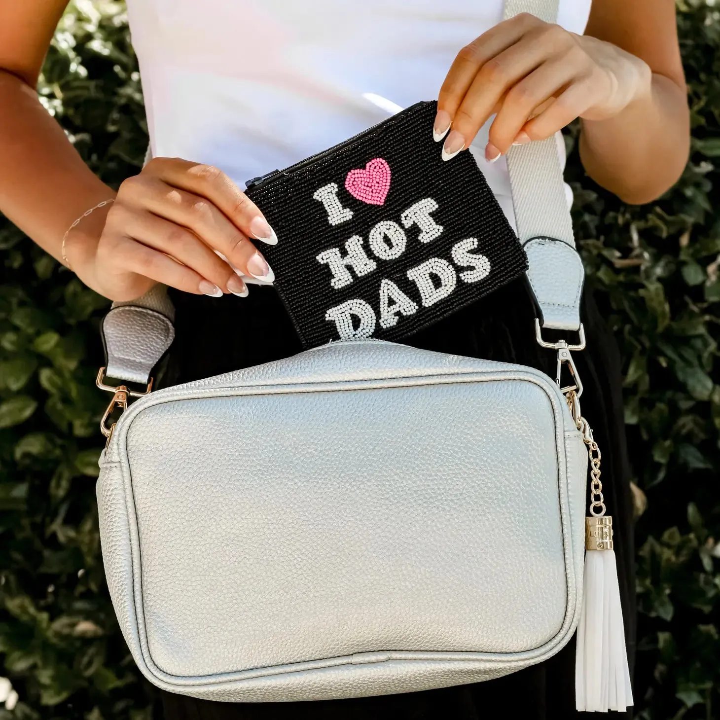 I Love Hot Dads Beaded Coin Pouch