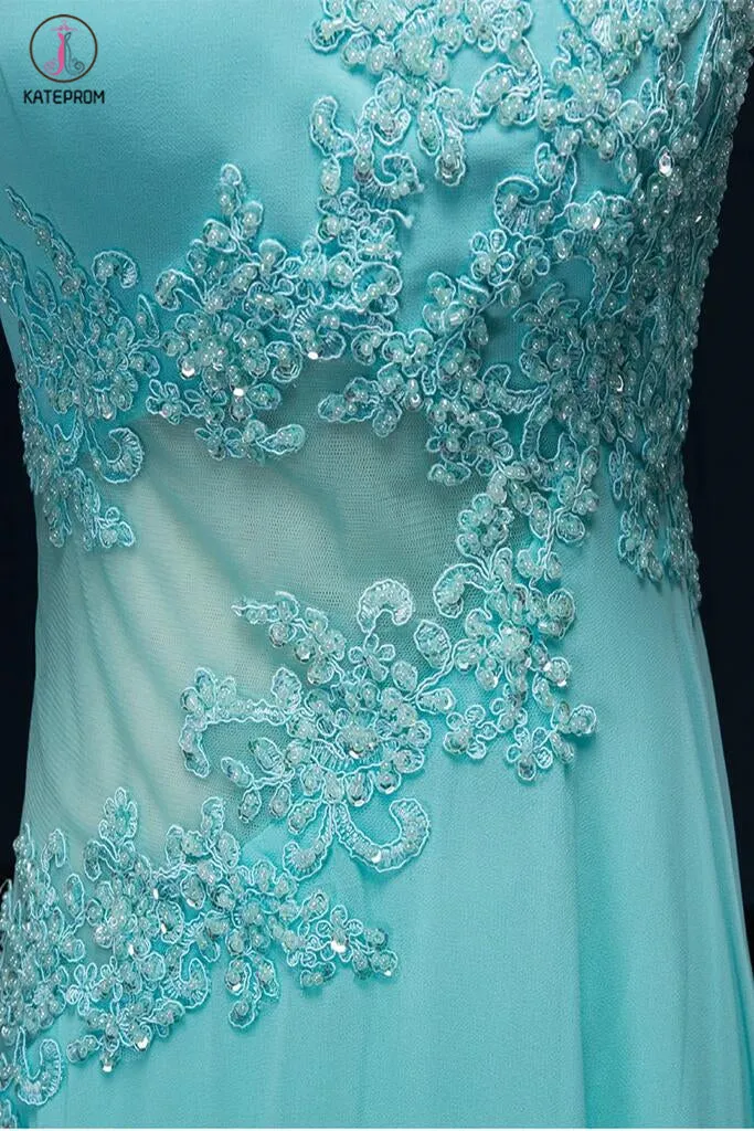 Long Lace Beaded Chiffon Modest Empire Prom Dresses KPP0067