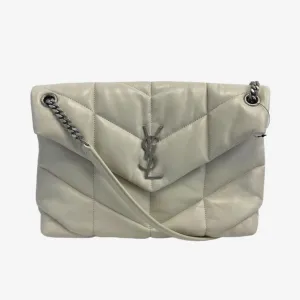 Saint Laurent - White Puffer Medium Chain Bag in Quilted Lambskin Shoulder Bag