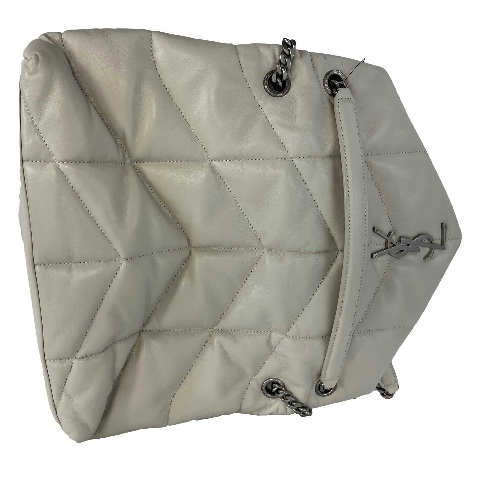 Saint Laurent - White Puffer Medium Chain Bag in Quilted Lambskin Shoulder Bag