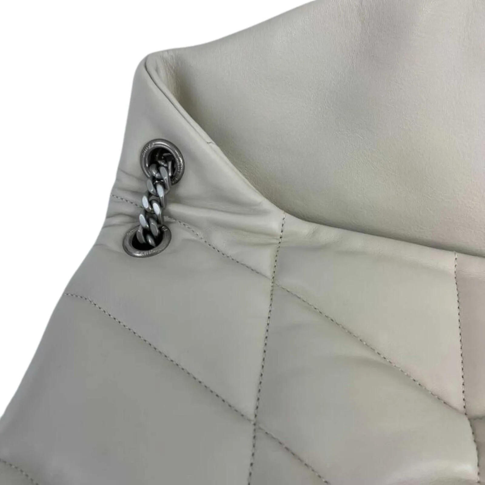 Saint Laurent - White Puffer Medium Chain Bag in Quilted Lambskin Shoulder Bag
