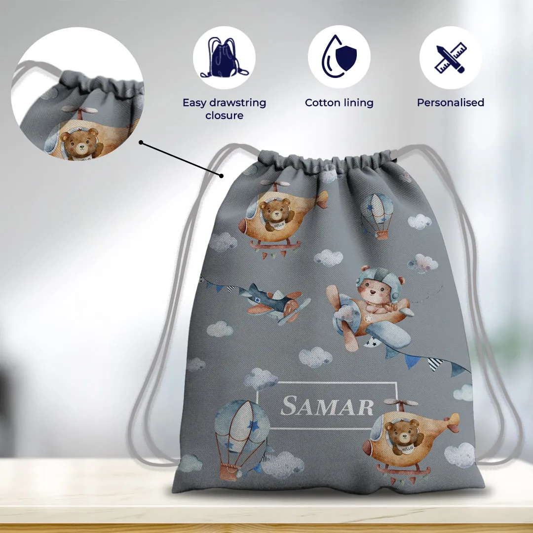 Teddy's Flight Drawstring Bag (kids)