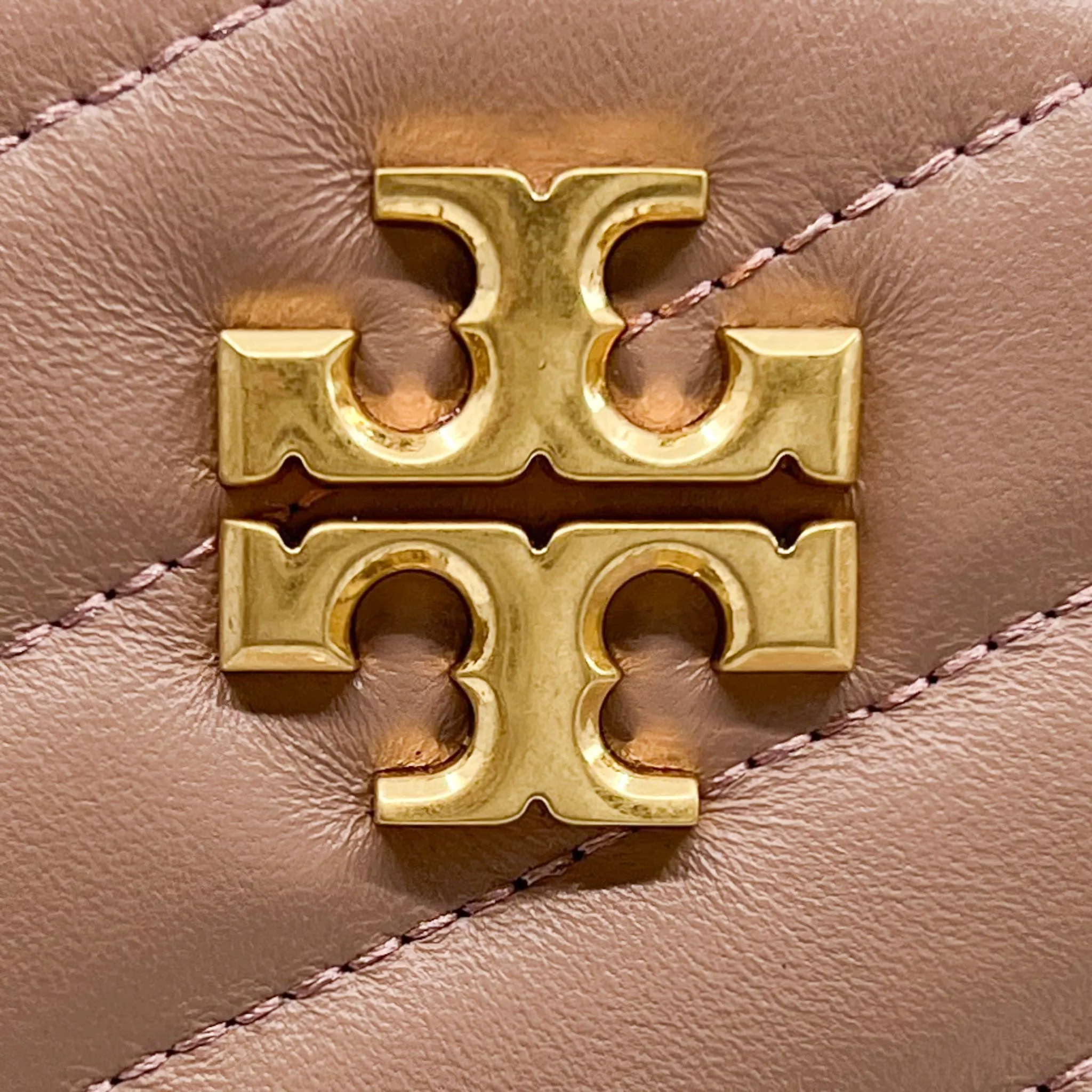 Tory Burch Rose Gold Leather Kira Chevron Quilted Crossbody Bag