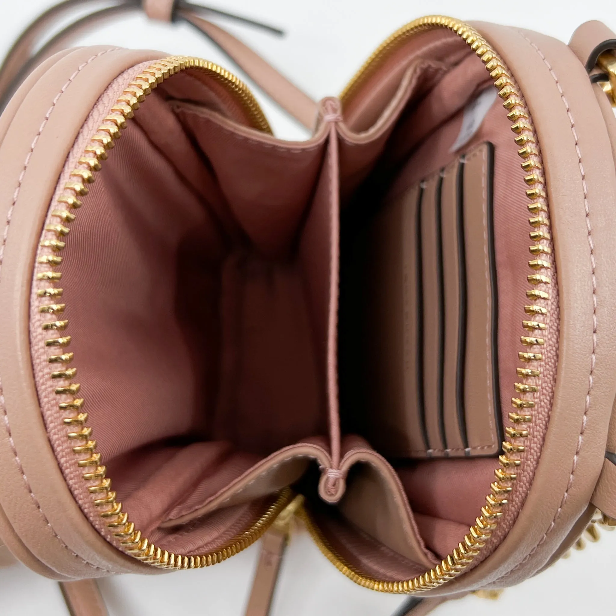 Tory Burch Rose Gold Leather Kira Chevron Quilted Crossbody Bag