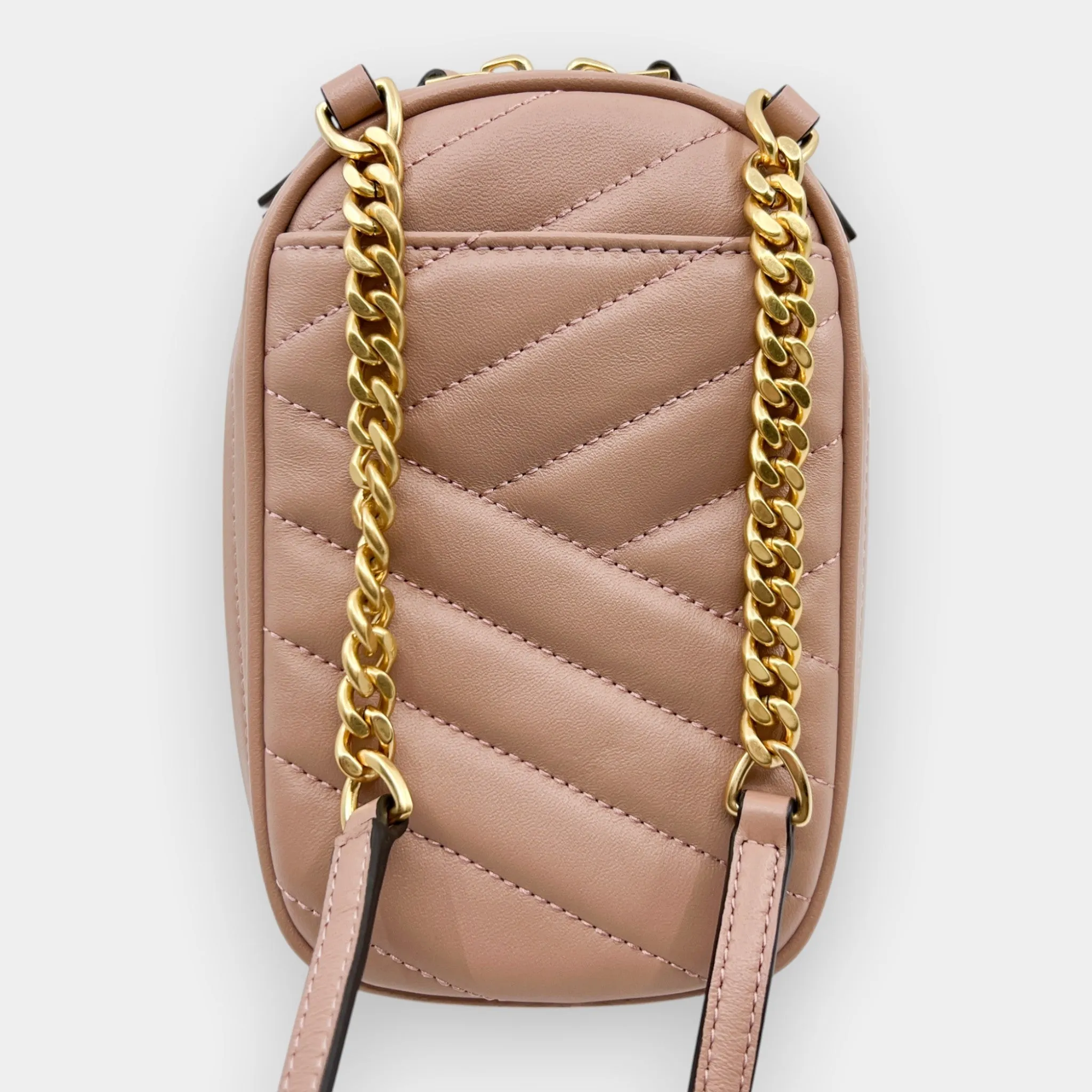 Tory Burch Rose Gold Leather Kira Chevron Quilted Crossbody Bag