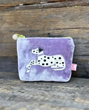 Velvet Embroidered Dalmatian Mini Coin Purse - Lilac