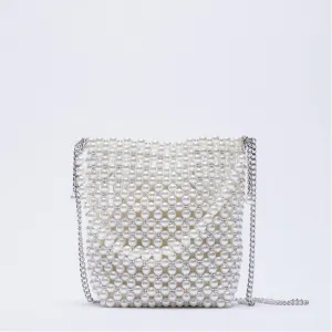 ZA New Pearl Beaded Bag White Beaded Fairy Portable Messenger Bags with Chain Female Purses and Handbags Cross Body Bag Woman